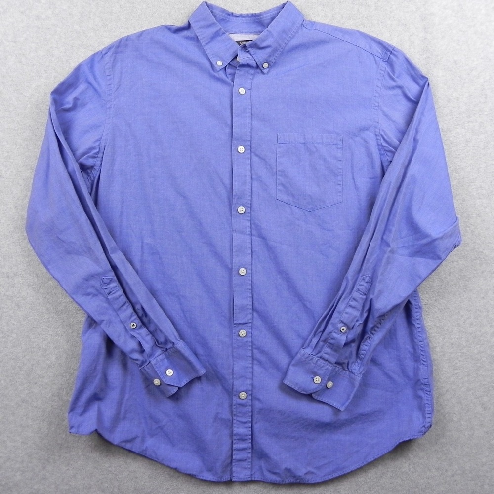 Banana Republic Shirt Mens XL Soft Wash Cotton Pocket Button Up Blue Long Sleeve